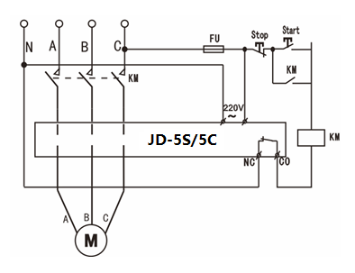 JD-5S/JD-5C智能電動機過載缺相保護器接線圖